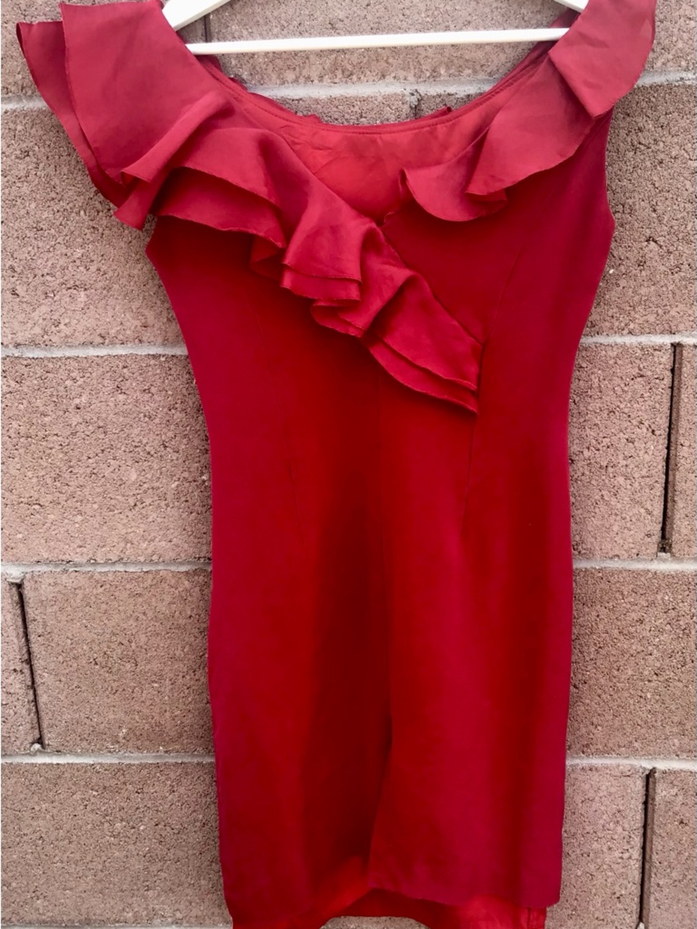 Red Ruffle Off-Shoulder Prom Dress - Picture 2 of 3